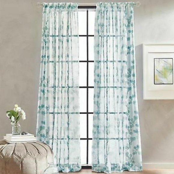 Peri Home 1 Rod Pocket Panel Kelly Print Aqua NEW - Picture 1 of 5